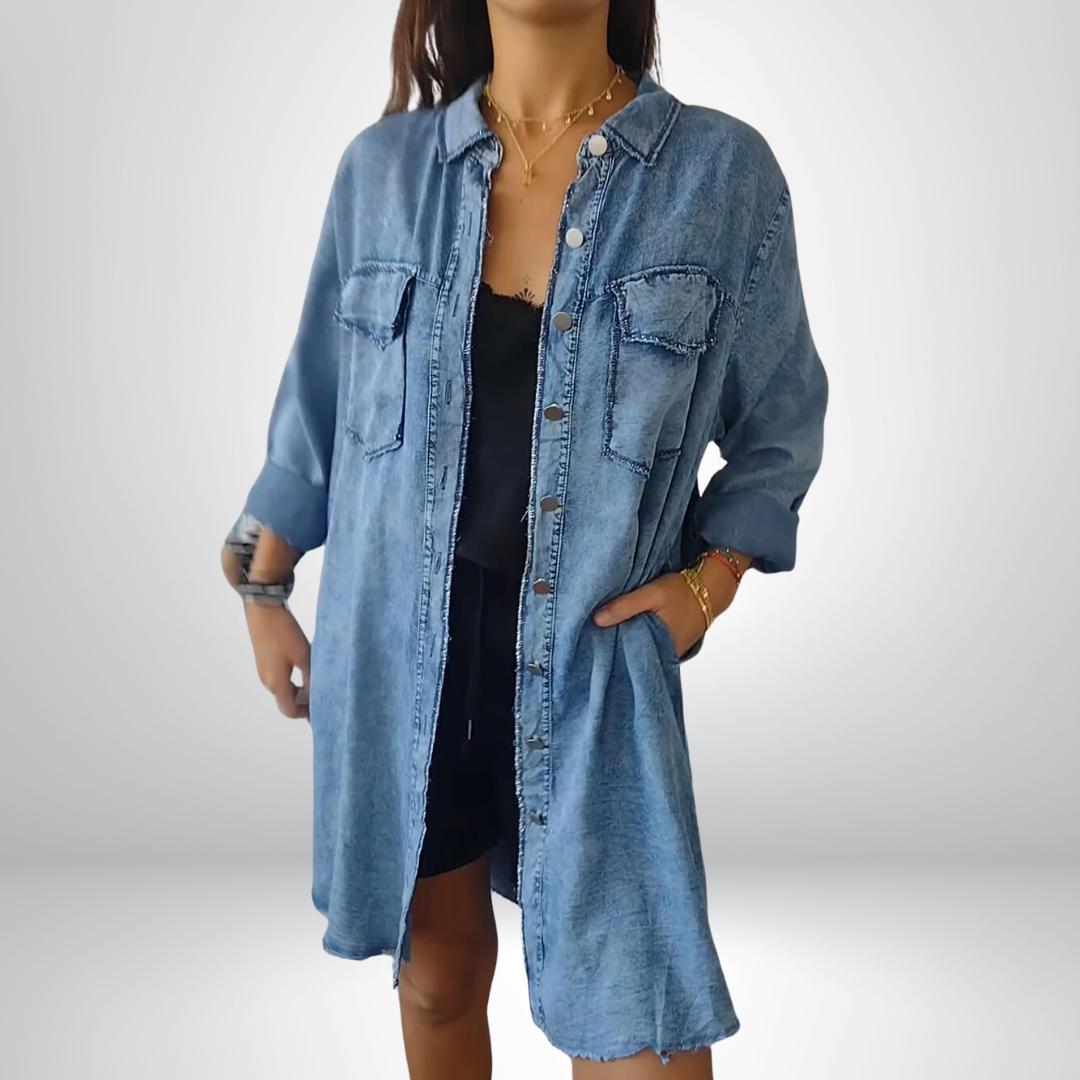 Jeanina® | Chic Long-Sleeved Denim Jacket with Collar - Stylish & Versatile