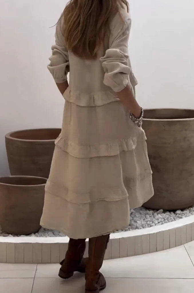 Aerele | Stylish Crew Neck Ruffle Hem Dress