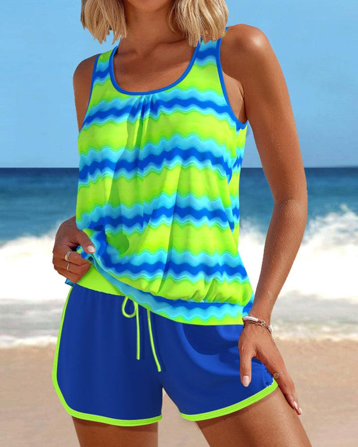 Unique Blue Strap Drawstring Waist Swimwear