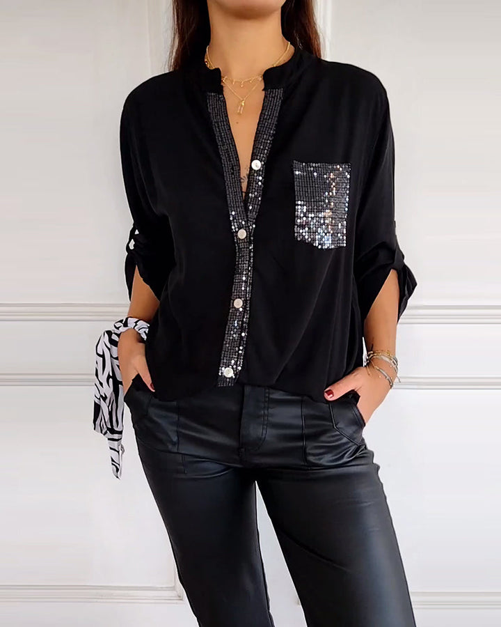 Stella | Casual Top Featuring Inserts and Sequin Accents