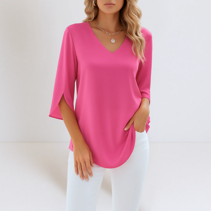 Isla™ | Elegant blouse with V-neck and split sleeves