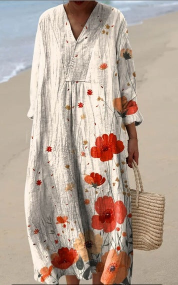 Poppy Field - Full-Sleeve Geometric Print Dress