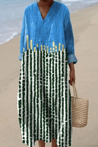 Skyline Rhythm - Full-Sleeve Geometric Print Dress