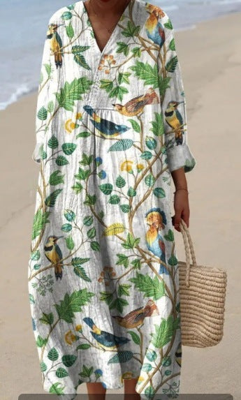 Songbird Grove - Full-Sleeve Geometric Print Dress