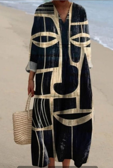 Eclipse Mask - Full-Sleeve Geometric Print Dress