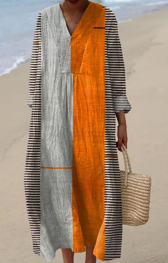 Solar Divide - Full-Sleeve Geometric Print Dress