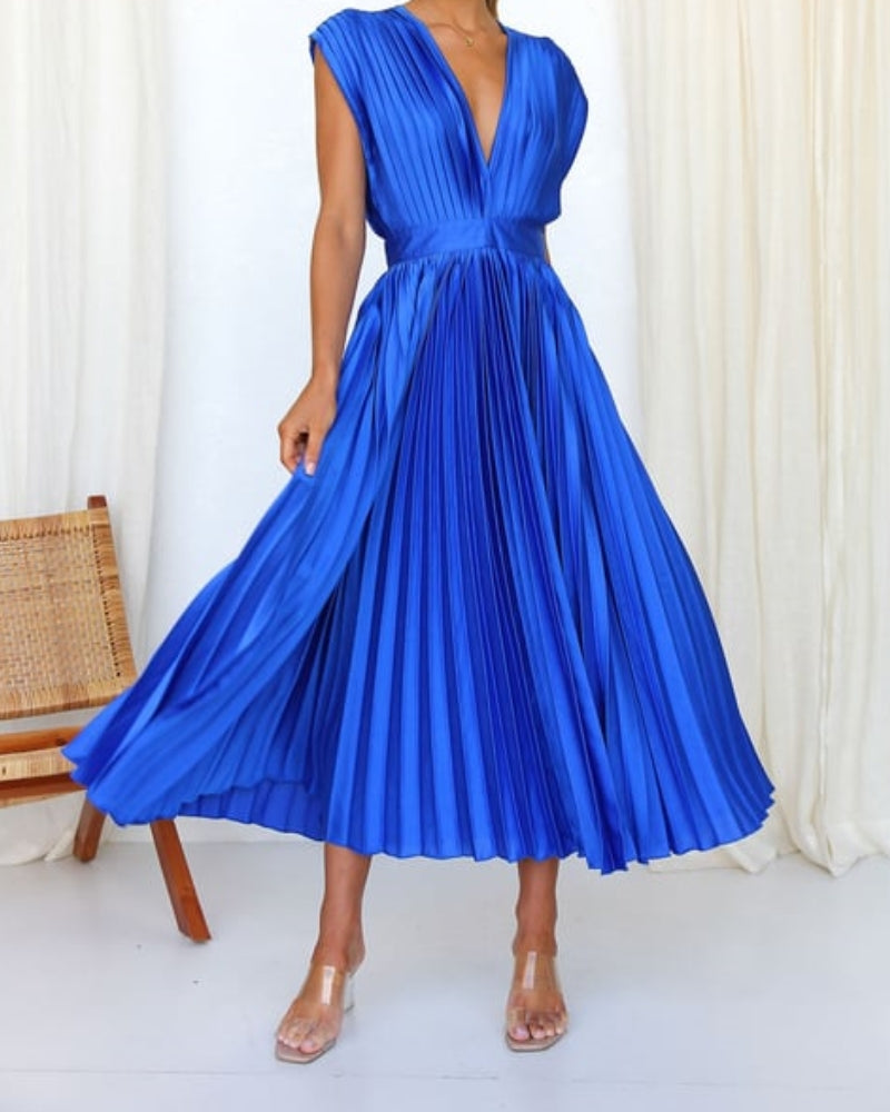 Nicole | Timeless Elegance: Draped V-Neck Pleated Skirt Dress