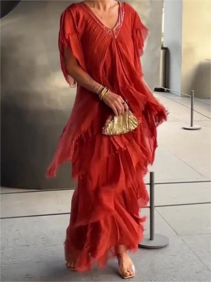 Blaise - V-Neck Maxi Dress with Ruffled Short Sleeves