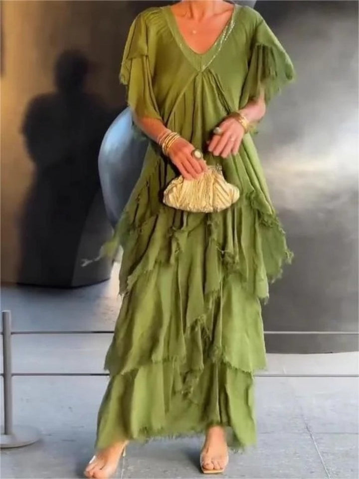 Blaise - V-Neck Maxi Dress with Ruffled Short Sleeves