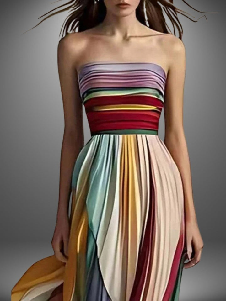 Chloe - Vibrant Striped Tube Top Maxi Dress