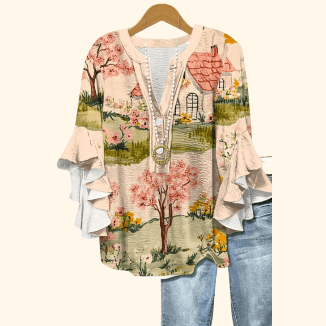 Cottage Blossom - Vintage Floral Print Blouse