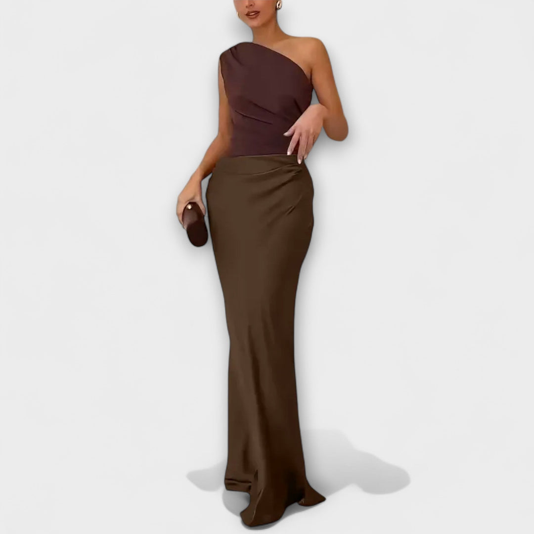 Viola | Elegant One-Shoulder Pleated Maxi Dress