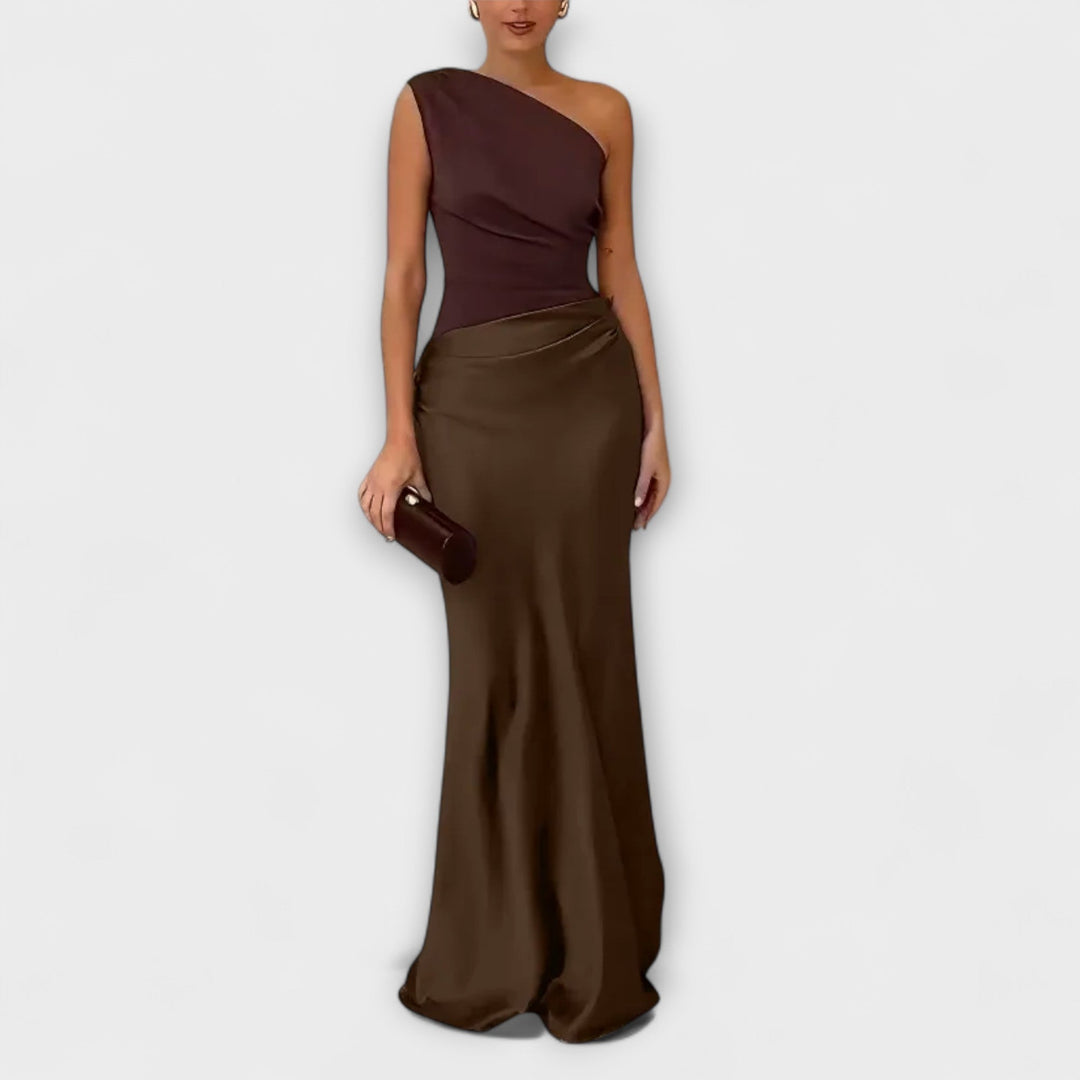 Viola | Elegant One-Shoulder Pleated Maxi Dress