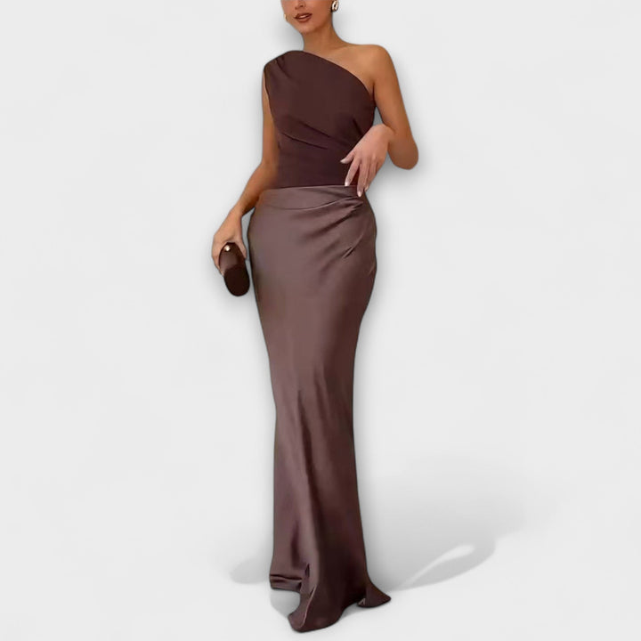 Viola | Elegant One-Shoulder Pleated Maxi Dress