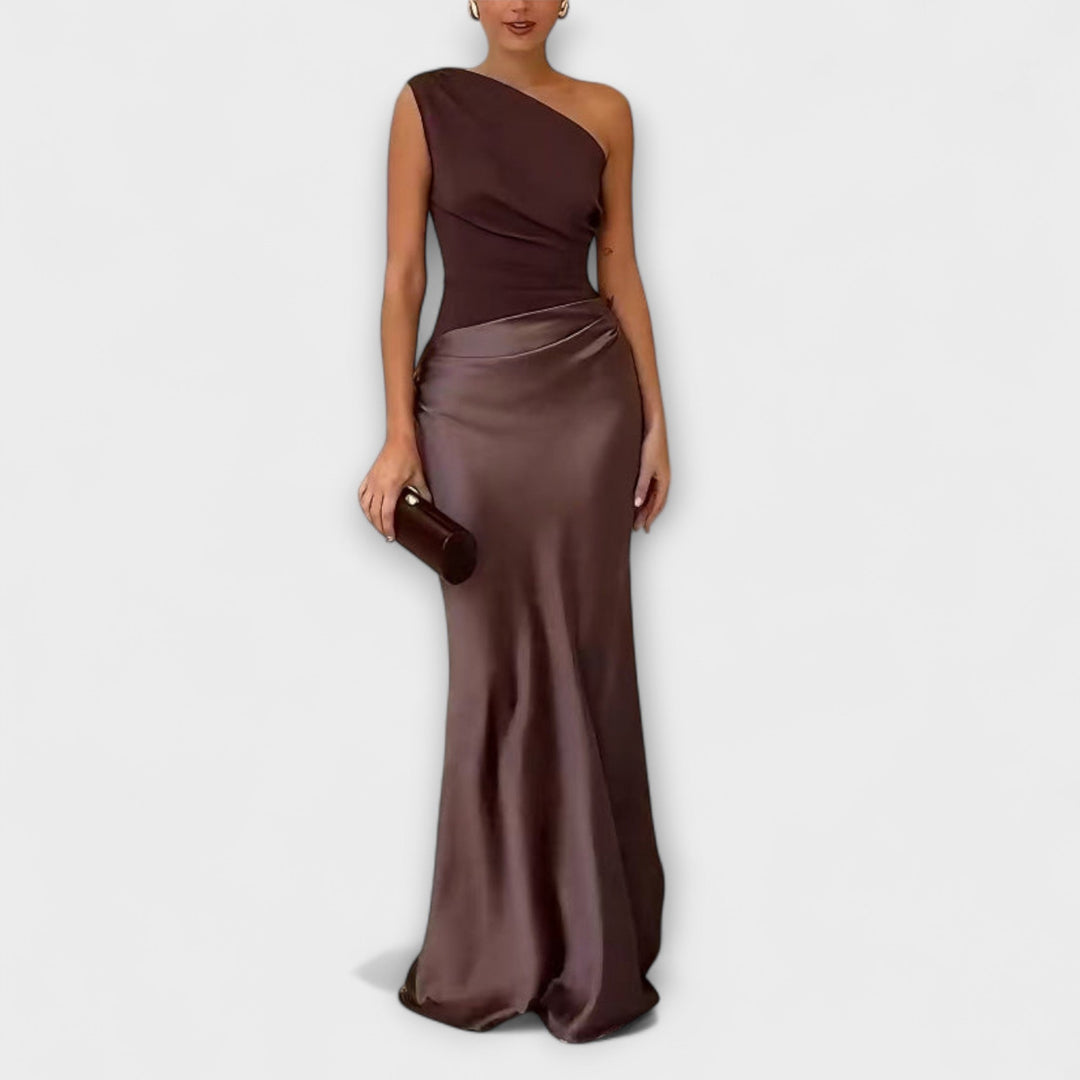 Viola | Elegant One-Shoulder Pleated Maxi Dress