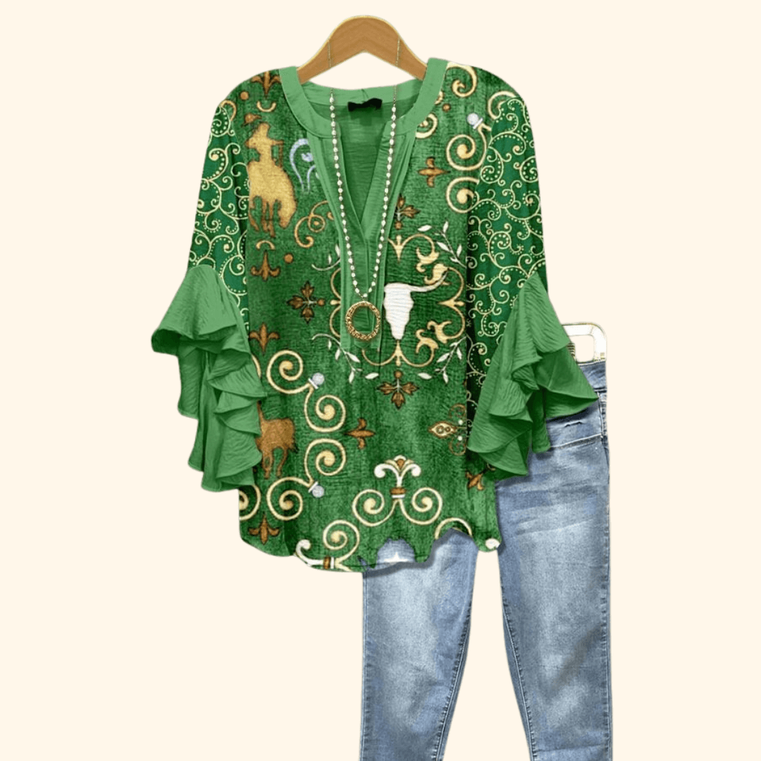 Emerald Rodeo - Vintage Floral Print Blouse