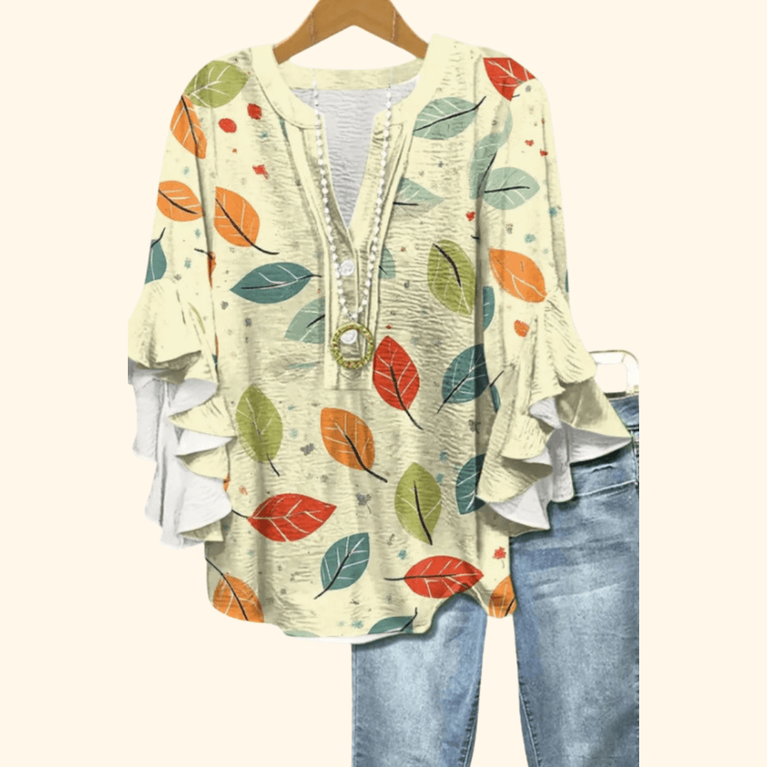 Falling Leaves - Vintage Floral Print Blouse