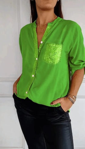 Stella | Casual Top Featuring Inserts and Sequin Accents