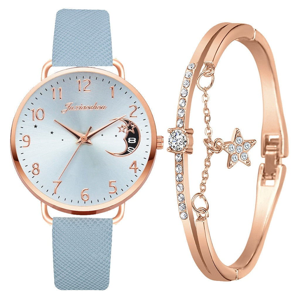 Celestial Moon Phase Watch and Bracelet Set