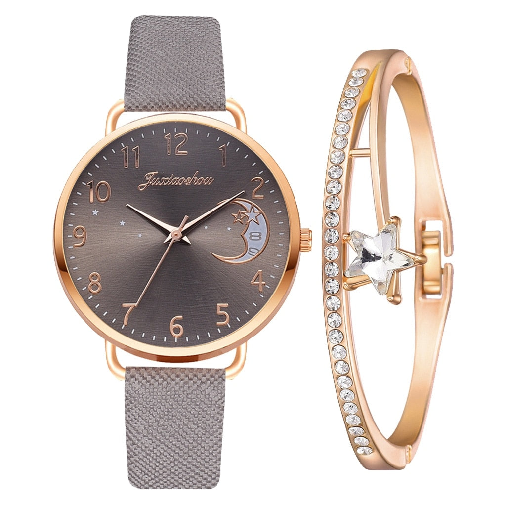 Celestial Moon Phase Watch and Bracelet Set