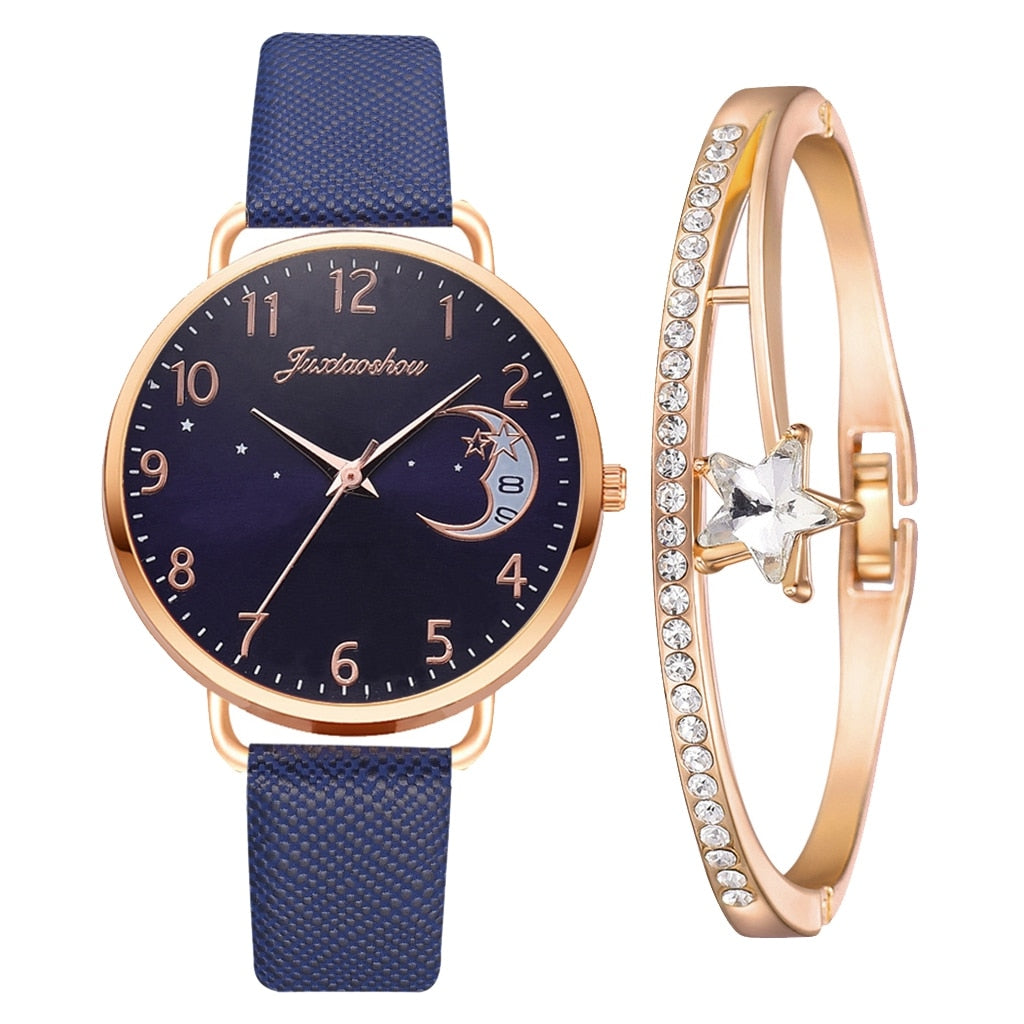 Celestial Moon Phase Watch and Bracelet Set