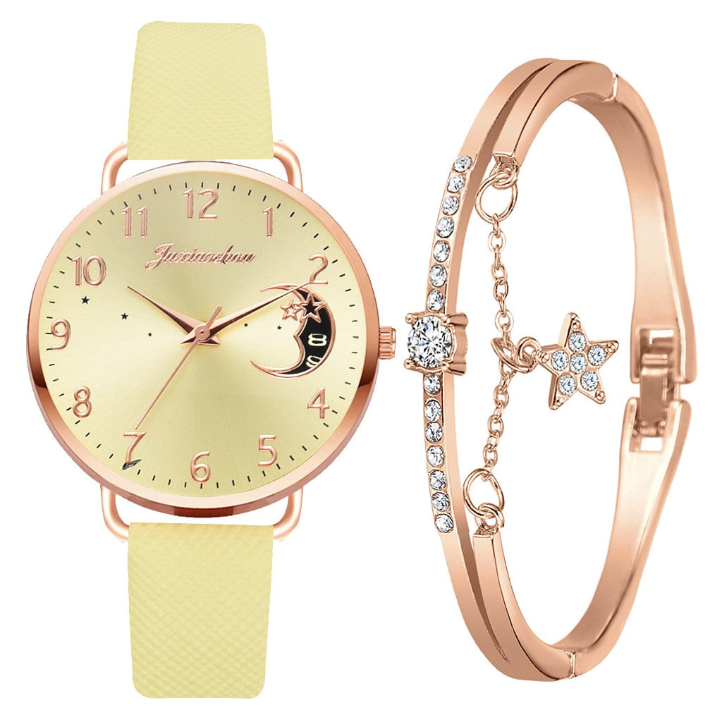 Celestial Moon Phase Watch and Bracelet Set