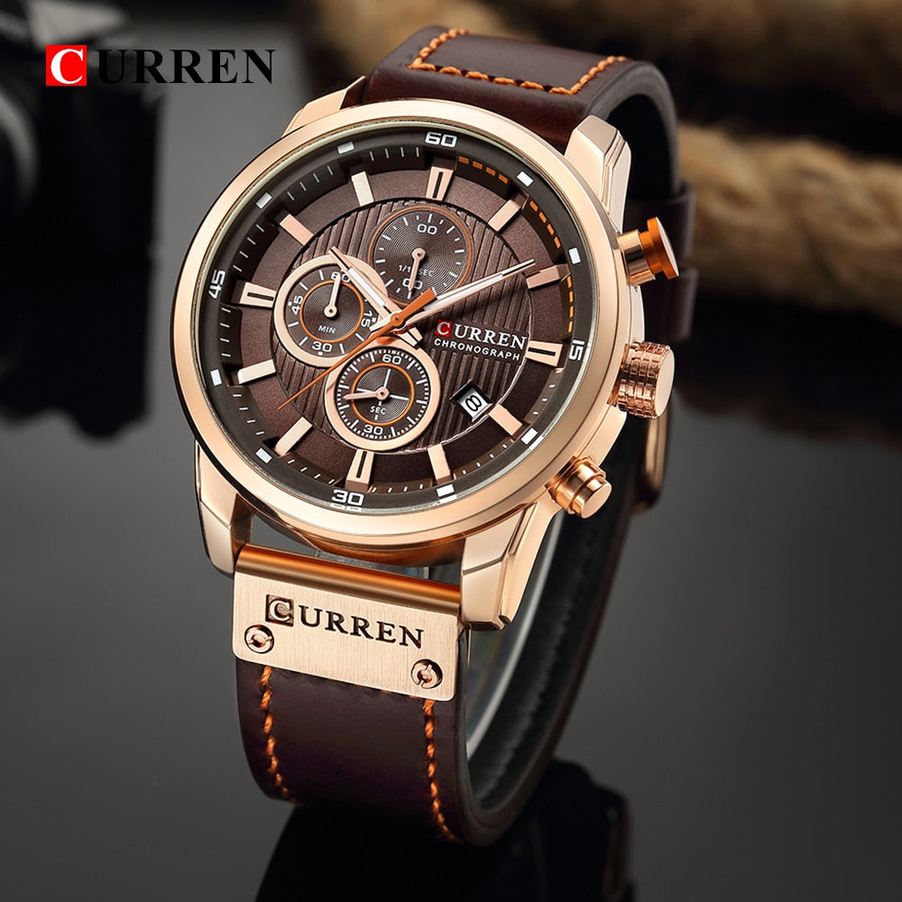 Sleek Leather-Banded Quartz Watch