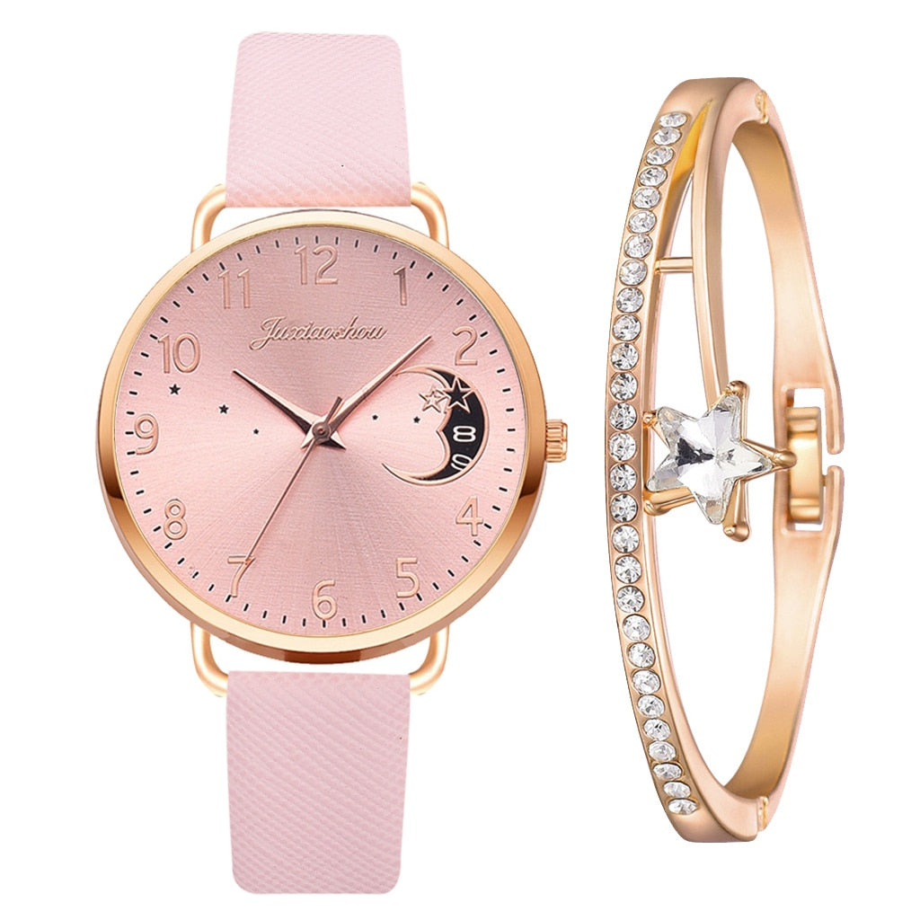 Celestial Moon Phase Watch and Bracelet Set