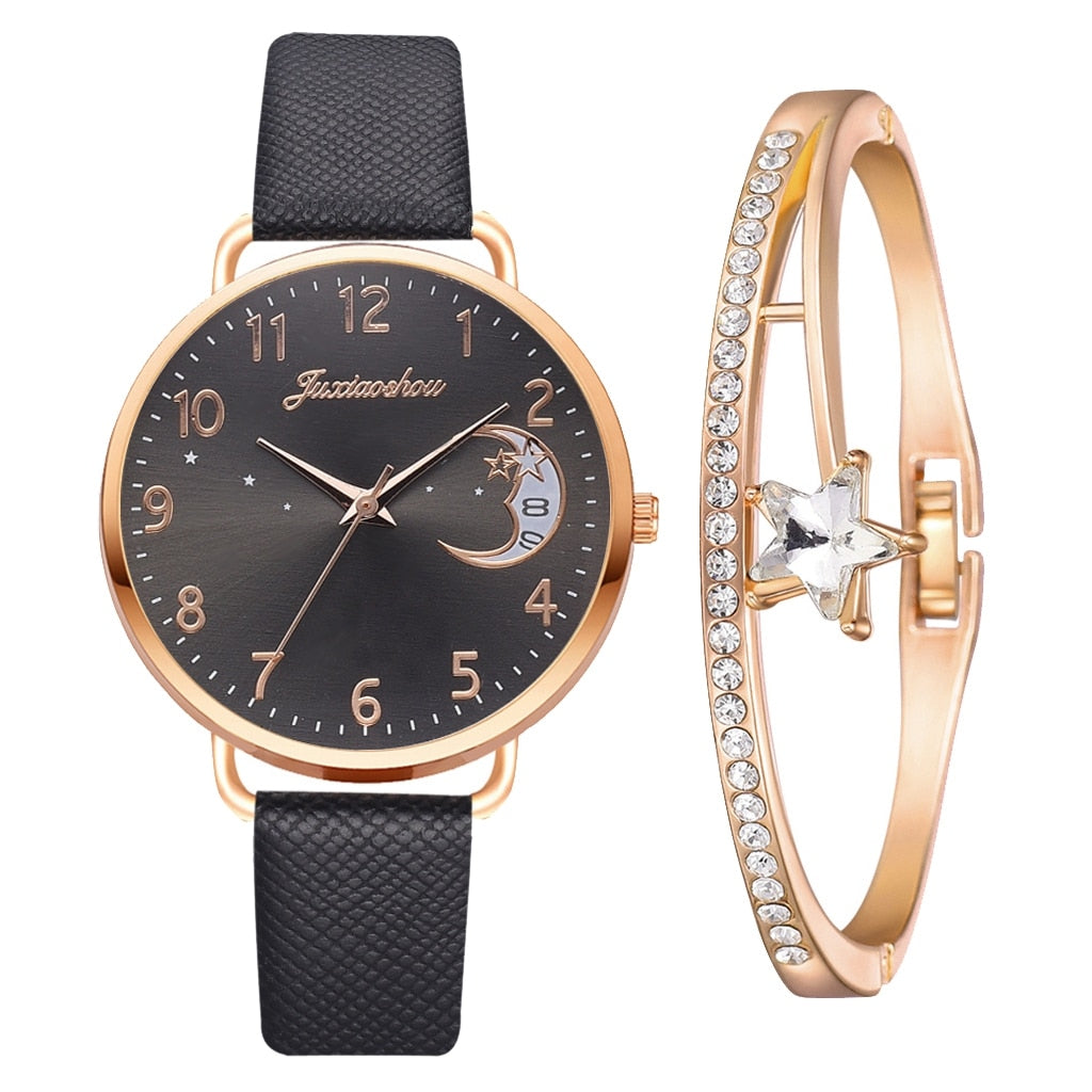 Celestial Moon Phase Watch and Bracelet Set