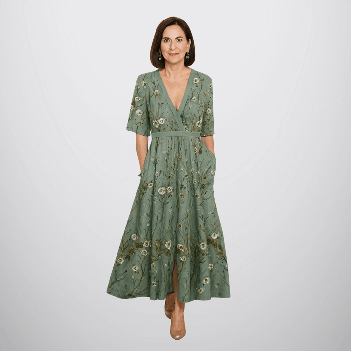 Hazel - Chic V-Neck Boho Dress with Belt