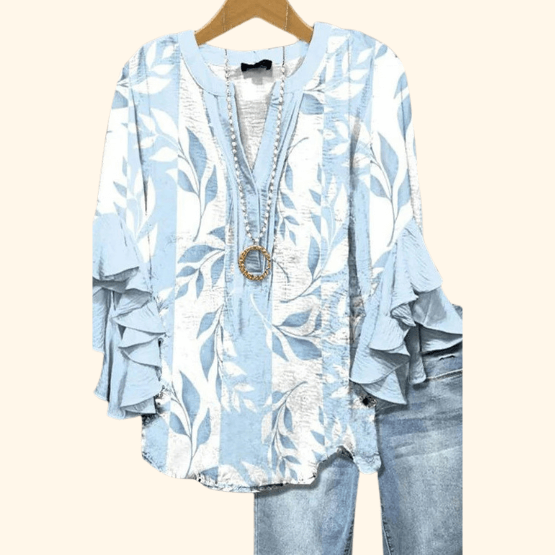 Ivory Leaf - Vintage Floral Print Blouse