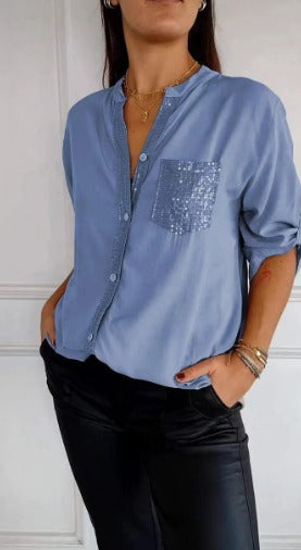 Stella | Casual Top Featuring Inserts and Sequin Accents