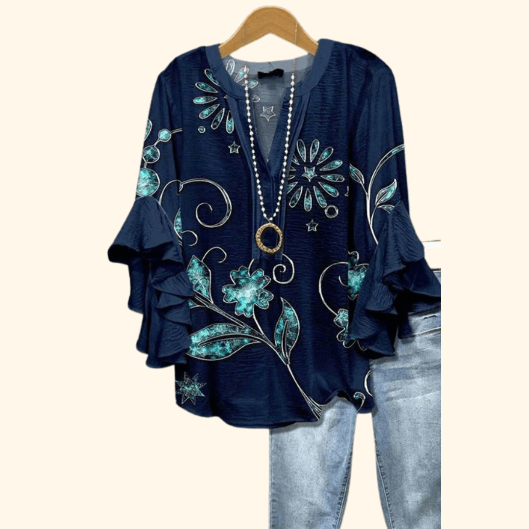 Midnight Garden - Vintage Floral Print Blouse