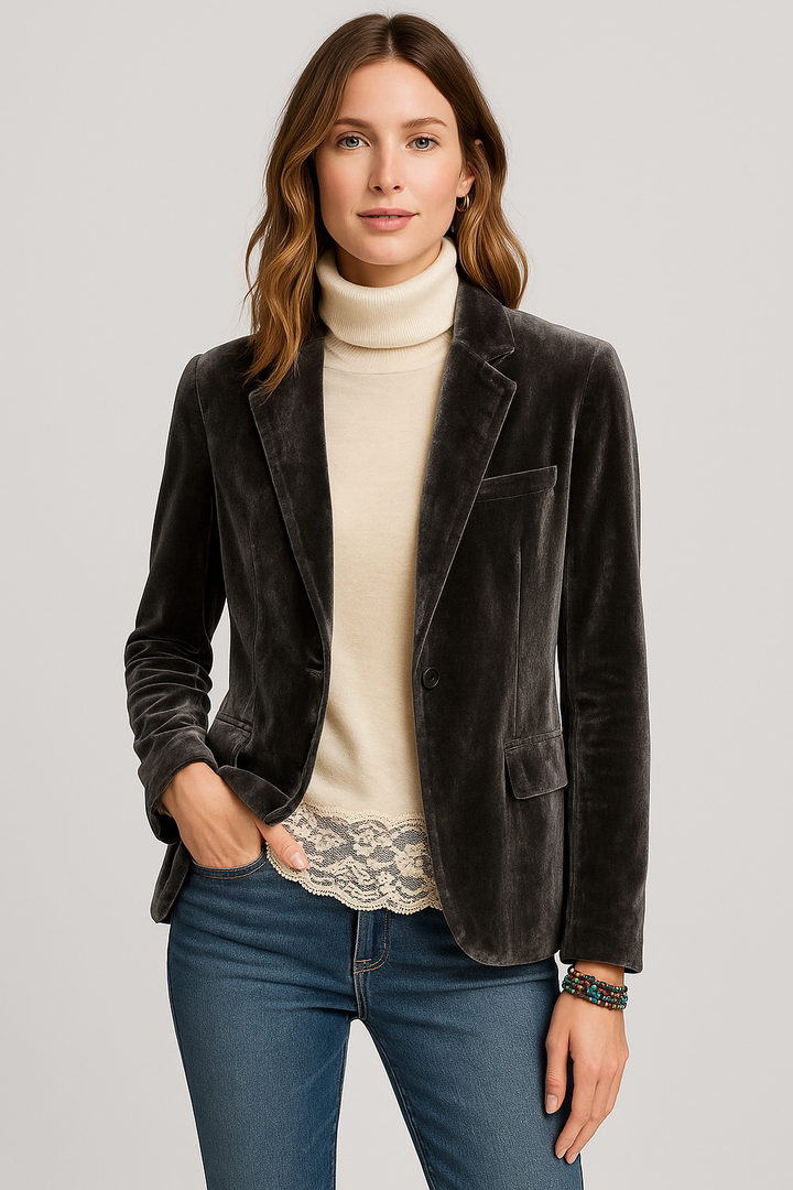 Vale – Sleek Velvet Slim-Fit Blazer