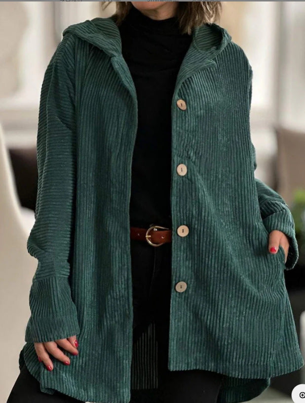Polina - Cozy Hooded Corduroy Coat