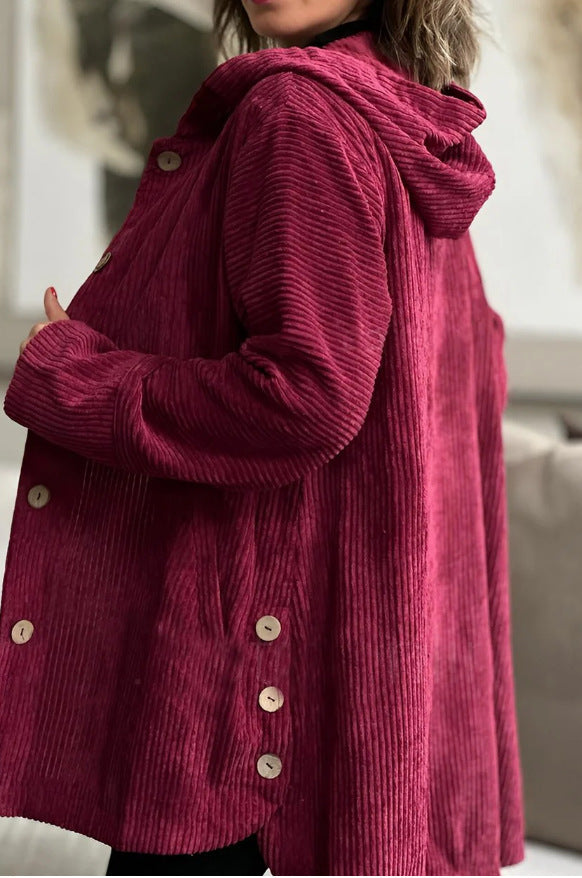 Polina - Cozy Hooded Corduroy Coat