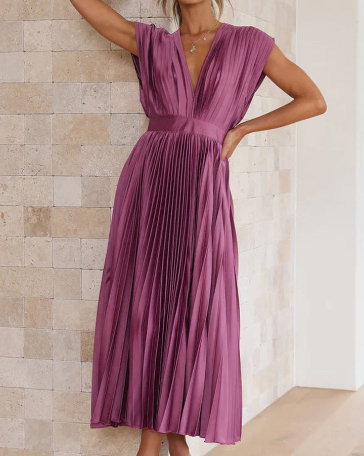 Nicole | Timeless Elegance: Draped V-Neck Pleated Skirt Dress