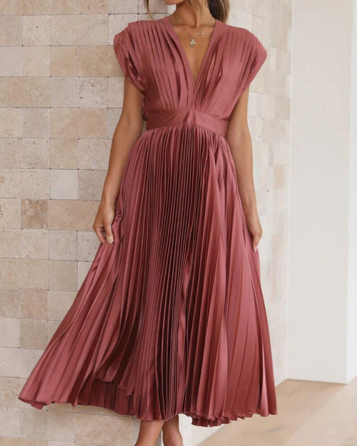 Nicole | Timeless Elegance: Draped V-Neck Pleated Skirt Dress