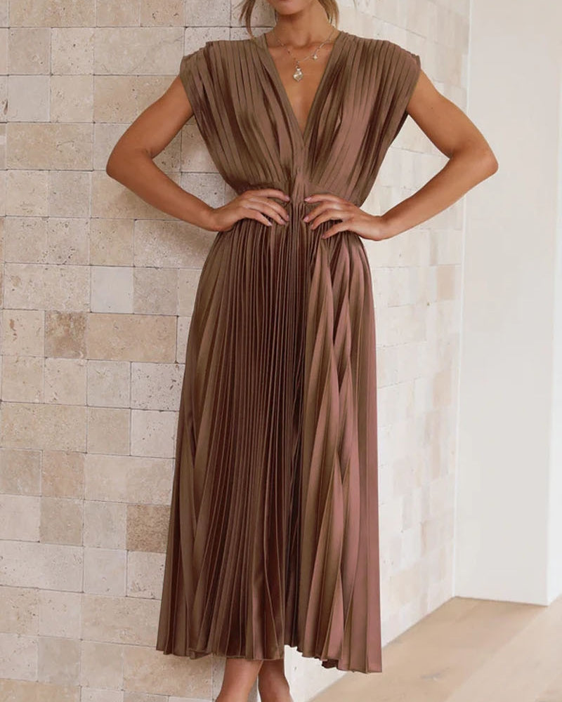 Nicole | Timeless Elegance: Draped V-Neck Pleated Skirt Dress