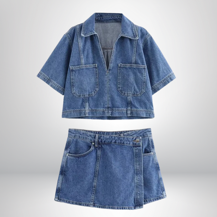Jeanina® | Denim Set with V-Neck Design