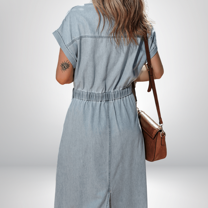 Jeanina® | Chic Denim Dress with Short Batwing Sleeves