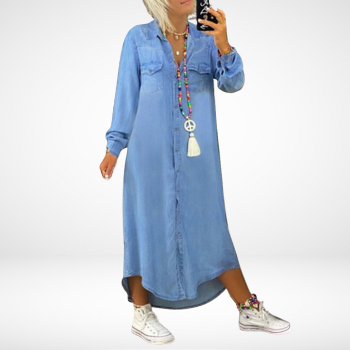 Jeanina™ Denim Long Sleeve Maxi Dress