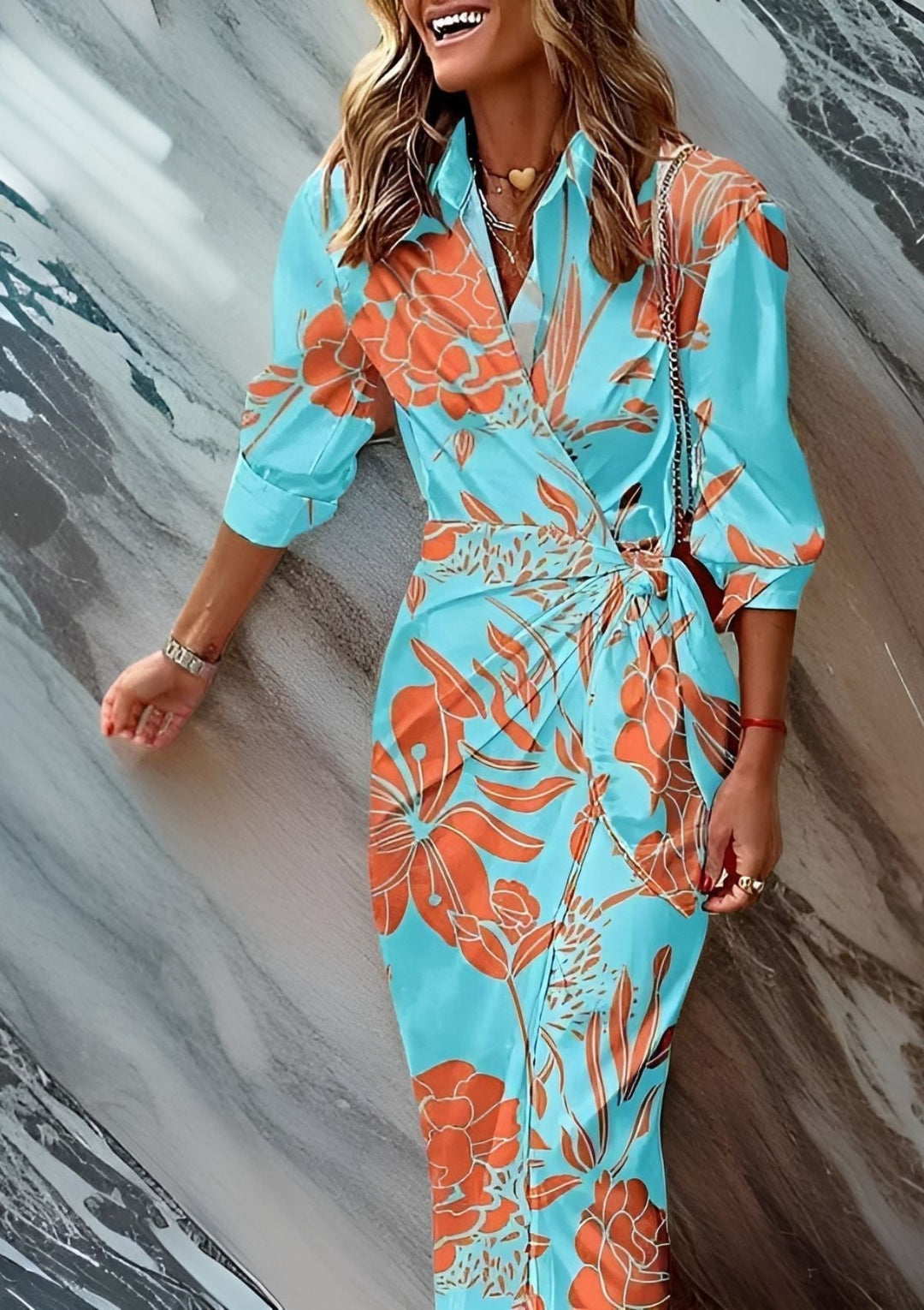 Olivia – Printed Shirt Dress with Waist-Cinching Design