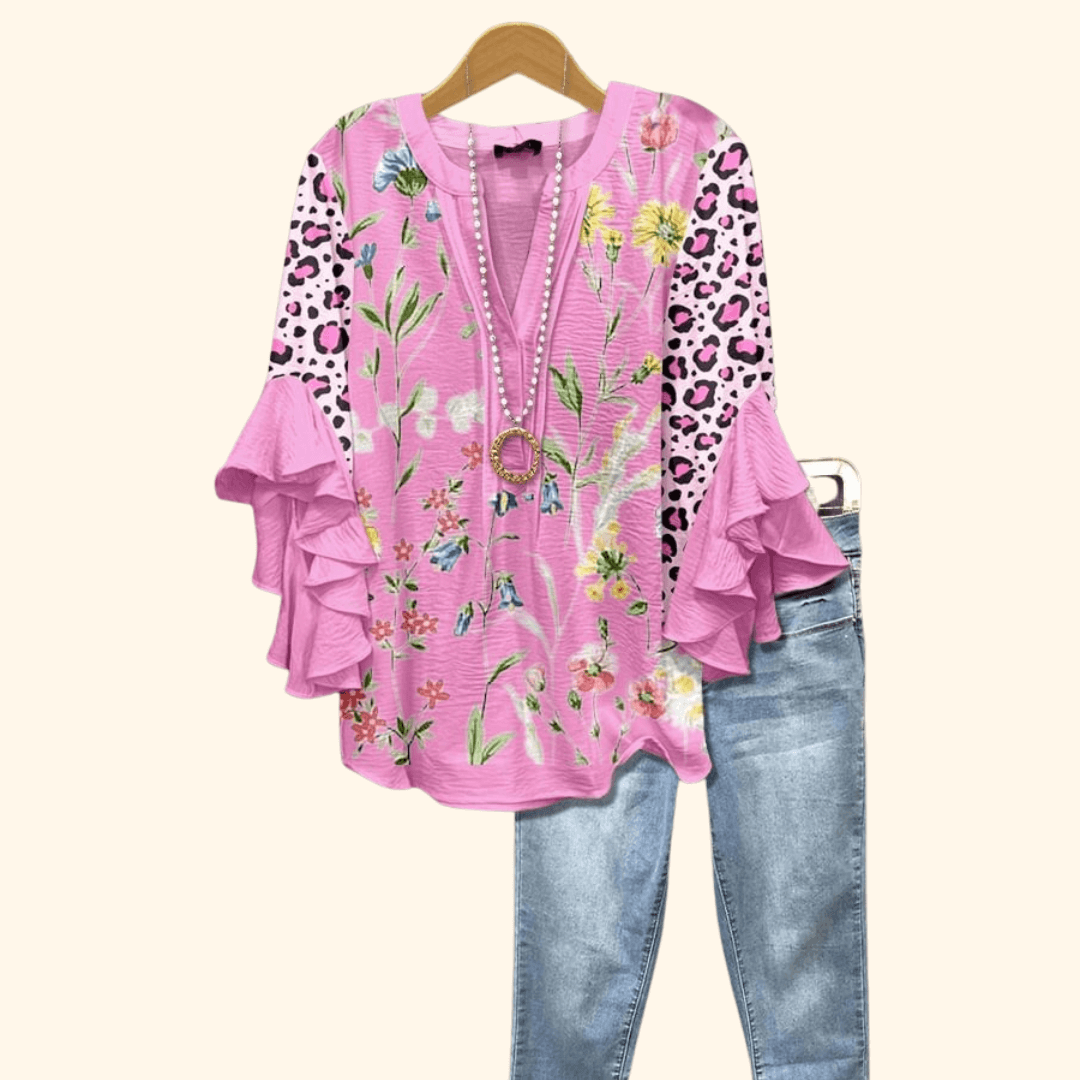 Petal Charm - Vintage Floral Print Blouse