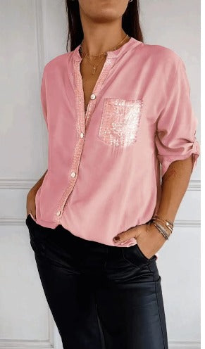 Stella | Casual Top Featuring Inserts and Sequin Accents