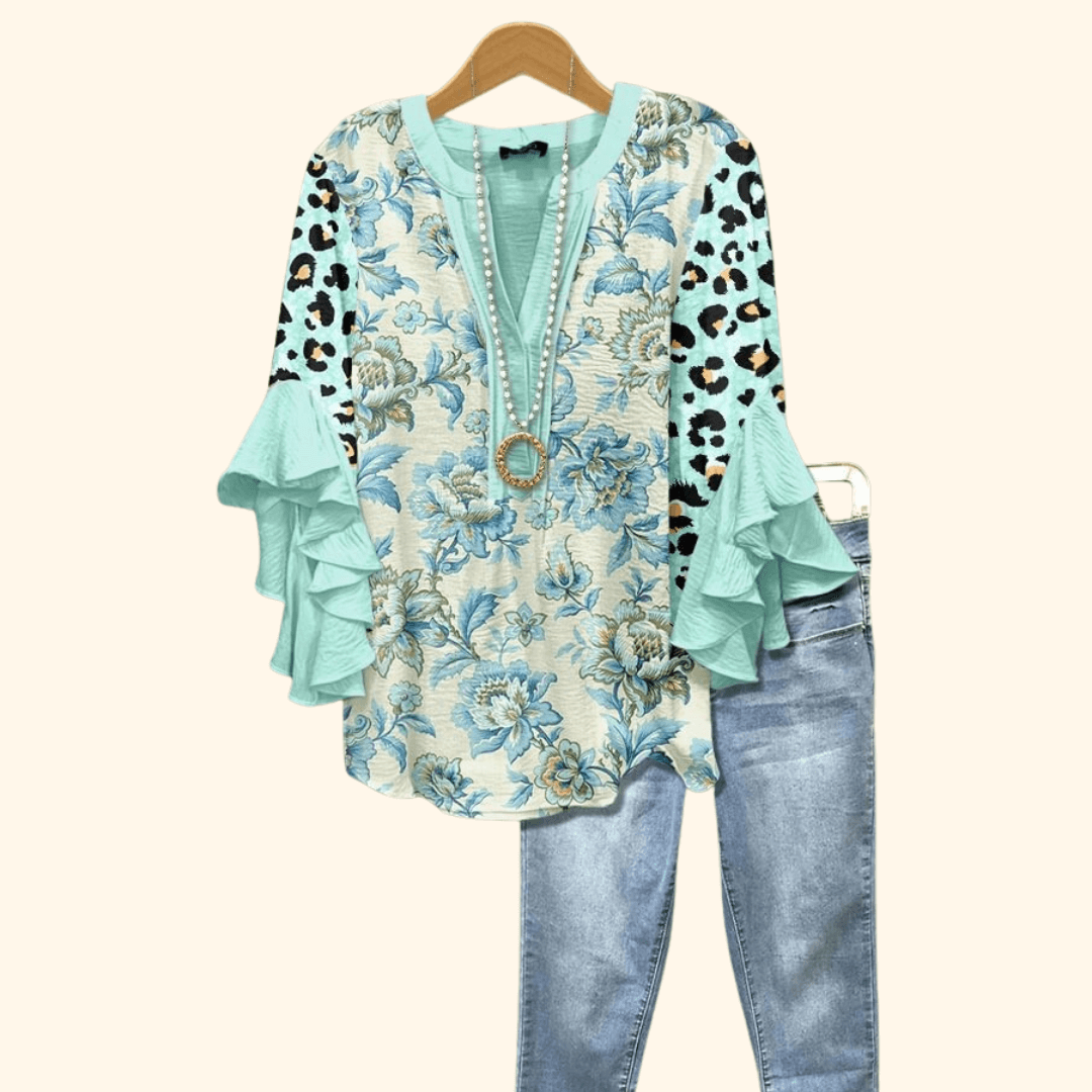 Powder Bloom - Vintage Floral Print Blouse