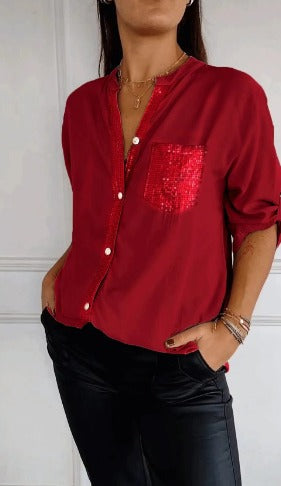 Stella | Casual Top Featuring Inserts and Sequin Accents