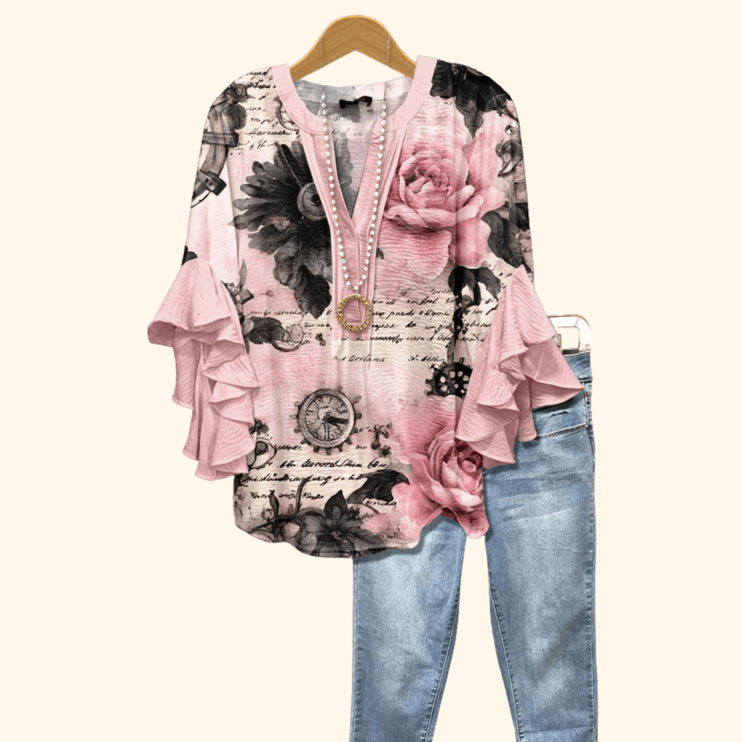 Rose Memoire - Vintage Floral Print Blouse