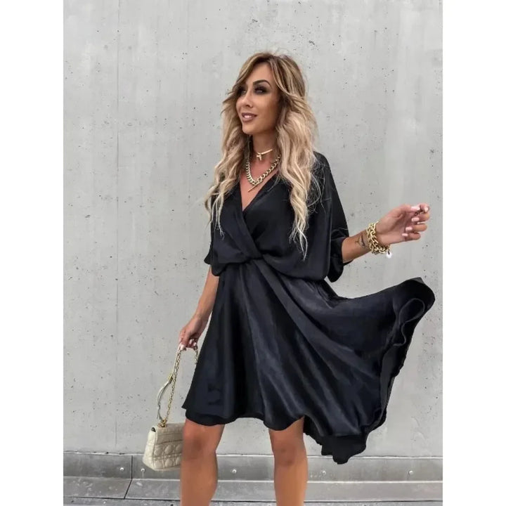 Livia V-neck Loose Satin Dress
