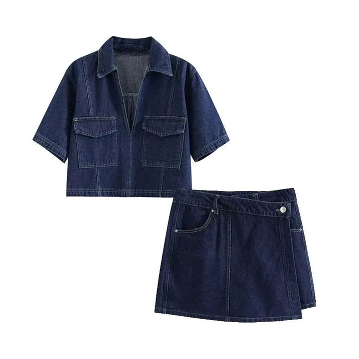 Jeanina® | Denim Set with V-Neck Design